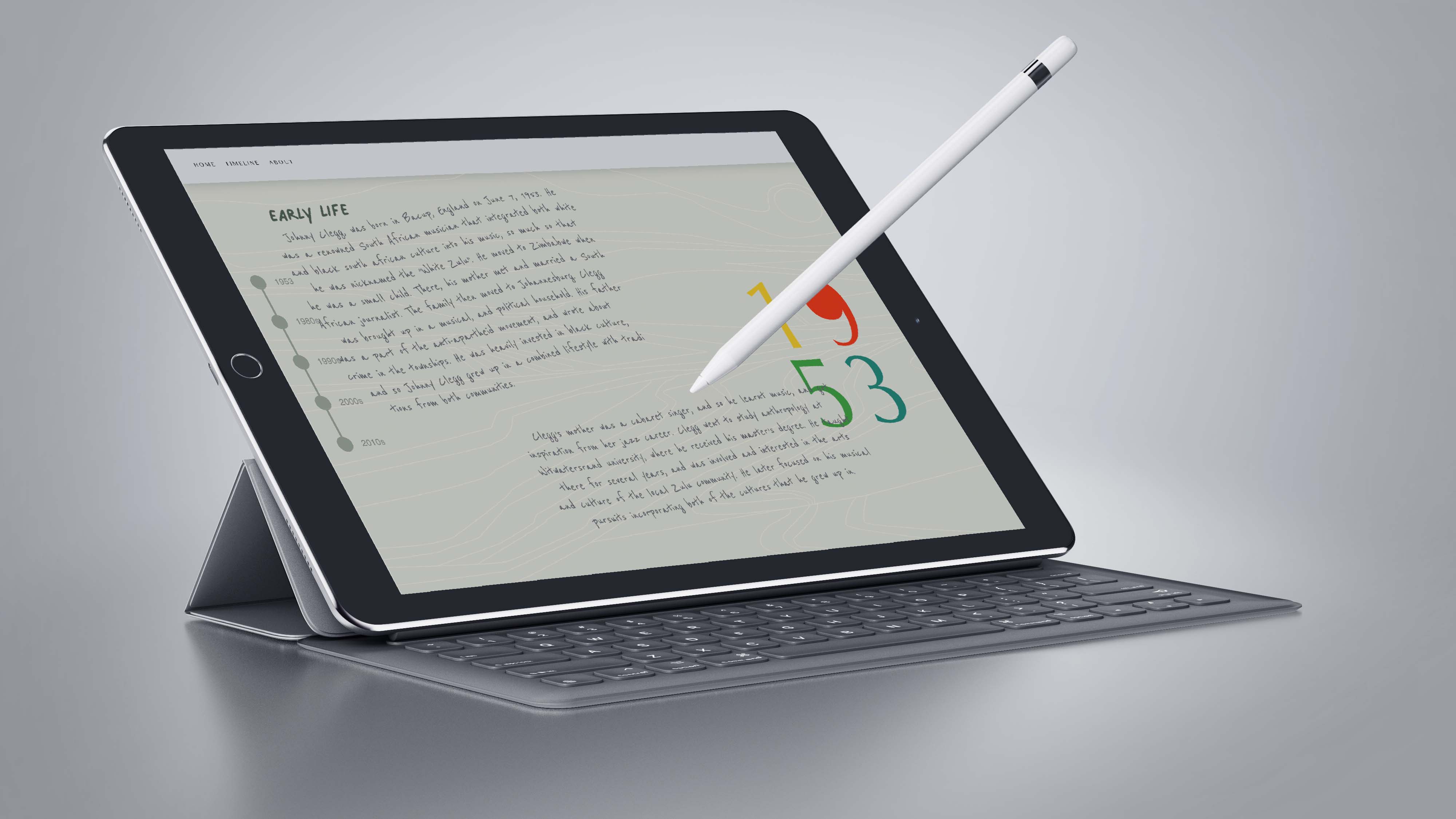 iPad mockup of Johnny Clegg timeline site